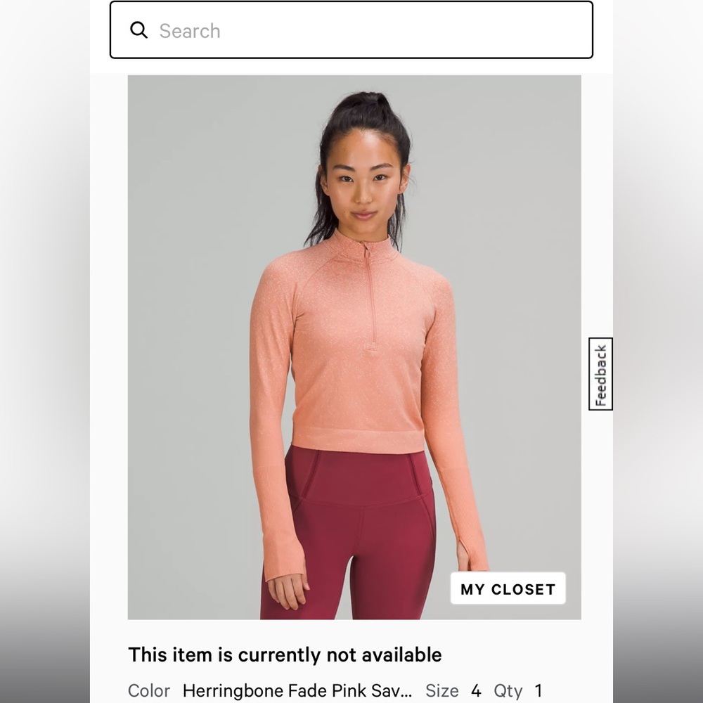 Lululemon Rest Less Cropped Half Zip, Herringbone Fade Pink Savannah/White, Sz 4